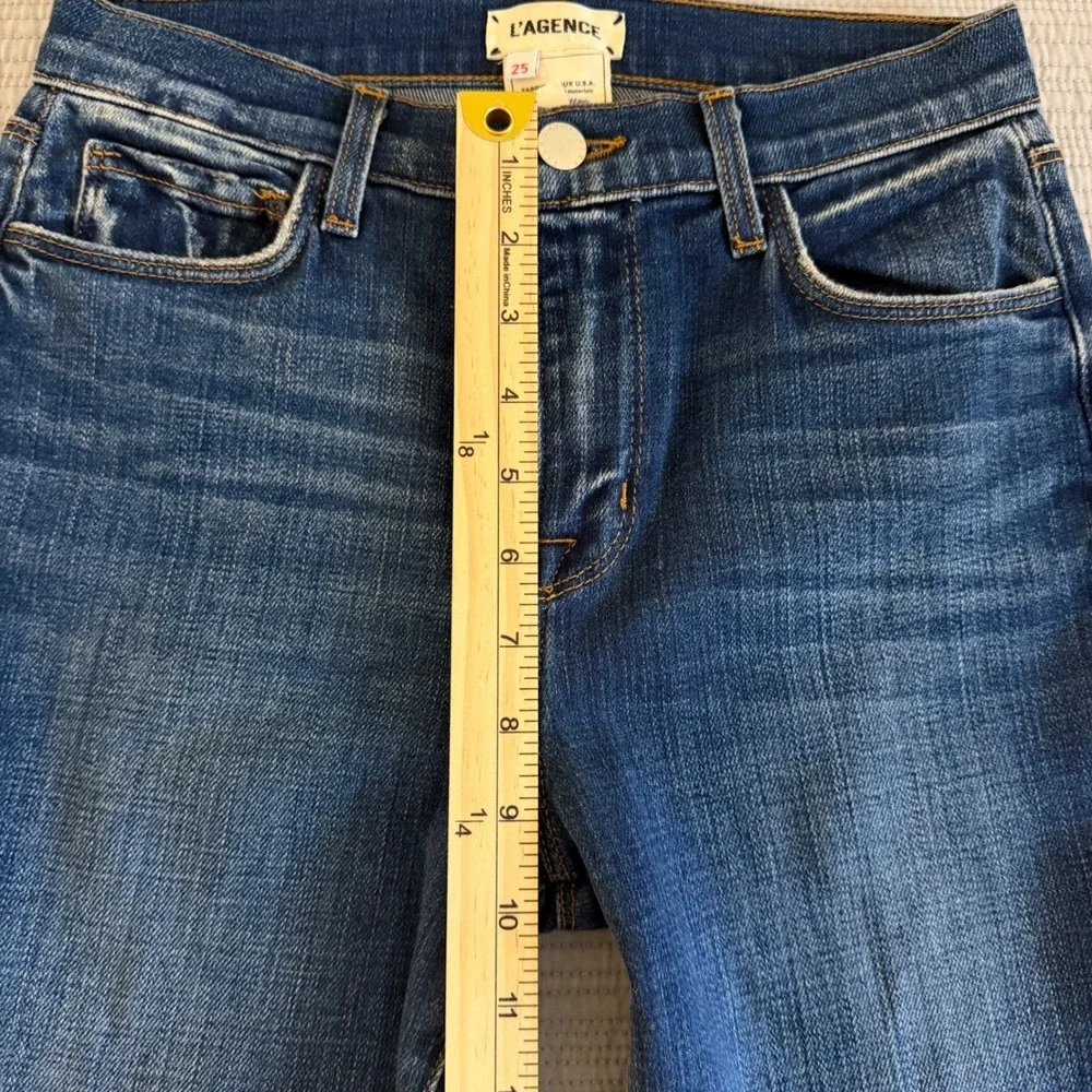L'AGENCE High Rise Straight‎ Leg Raw Hem Jeans Dark Wash Blue Womens Size 25